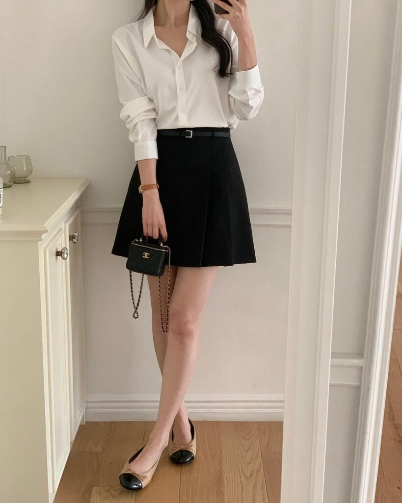White Shirt + A-Line Skirt