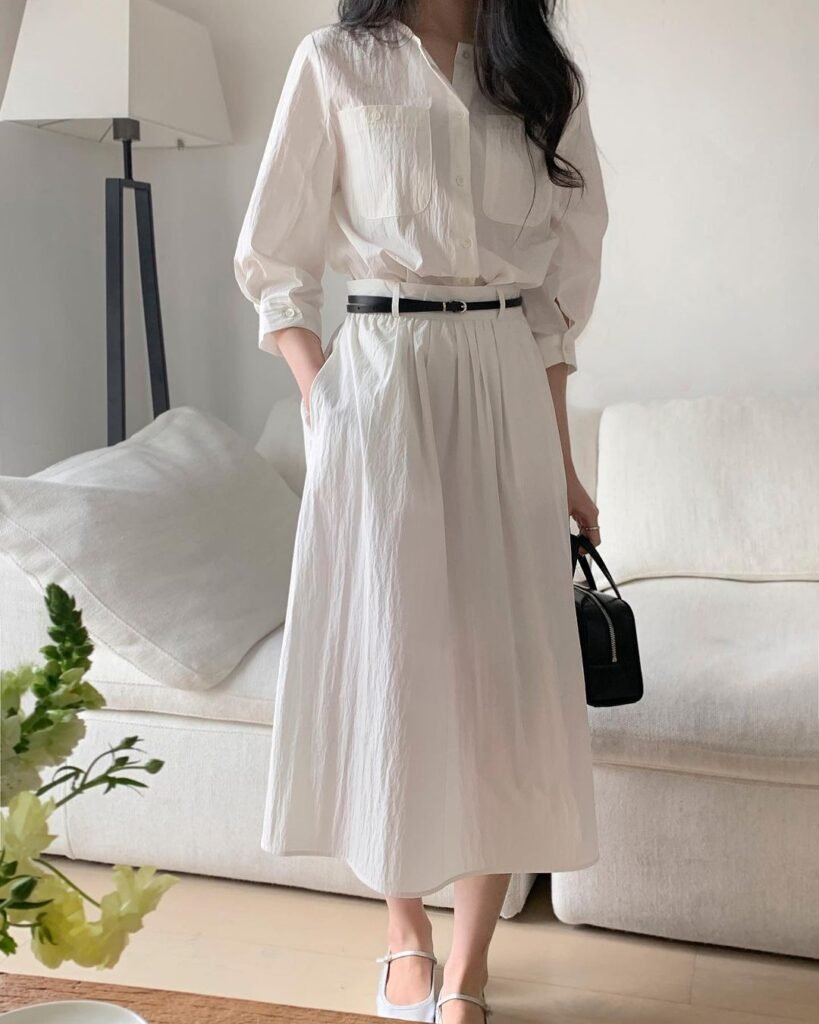 White Shirt + Sleeveless Dress